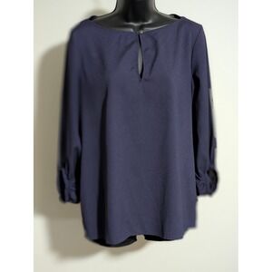 Jennifer Lopez Blouse Keyhole Long Sleeve Tunic Top Elegant Womens L